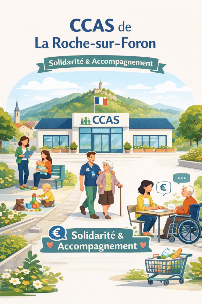 Illustration du CCAS de La Roche-sur-Foron représentant l’accompagnement social, la solidarité et l’aide aux habitants